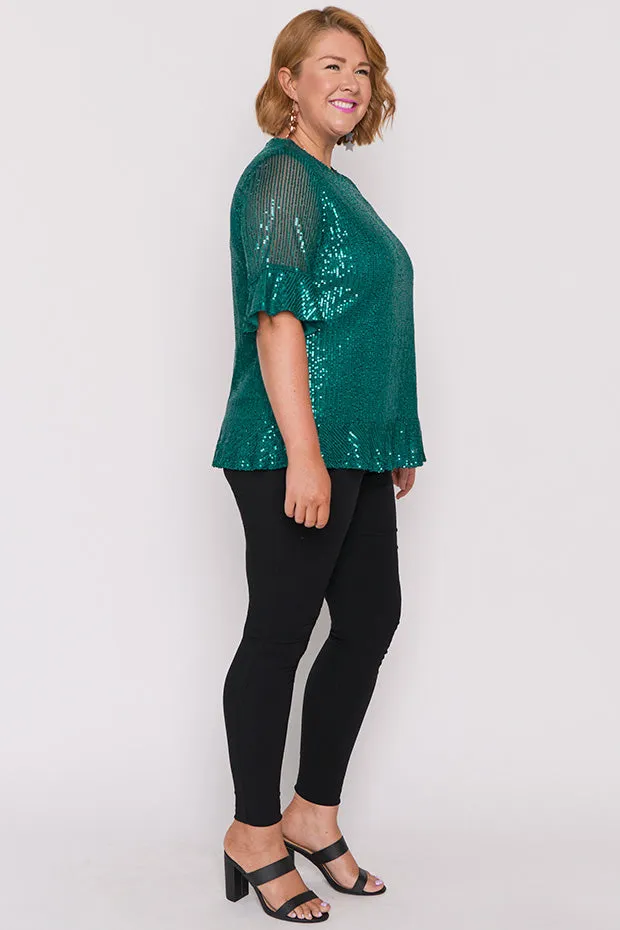 Joe Emerald Sequins Party Top