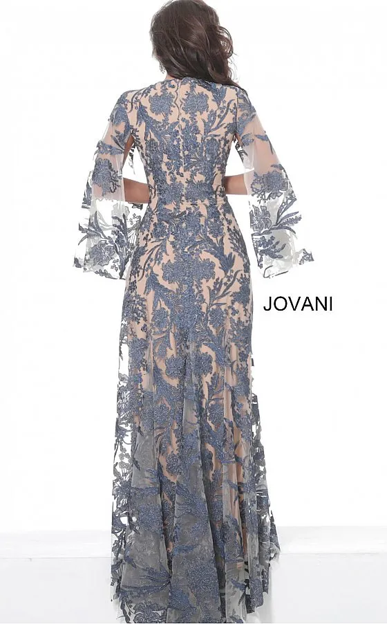 Jovani 00752 Long Lace Formal Evening Dress Long Drape Sleeve Maxi Gown