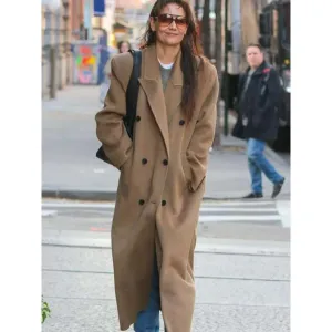 Katie Holmes Nyc Street Style Brown Long Coat