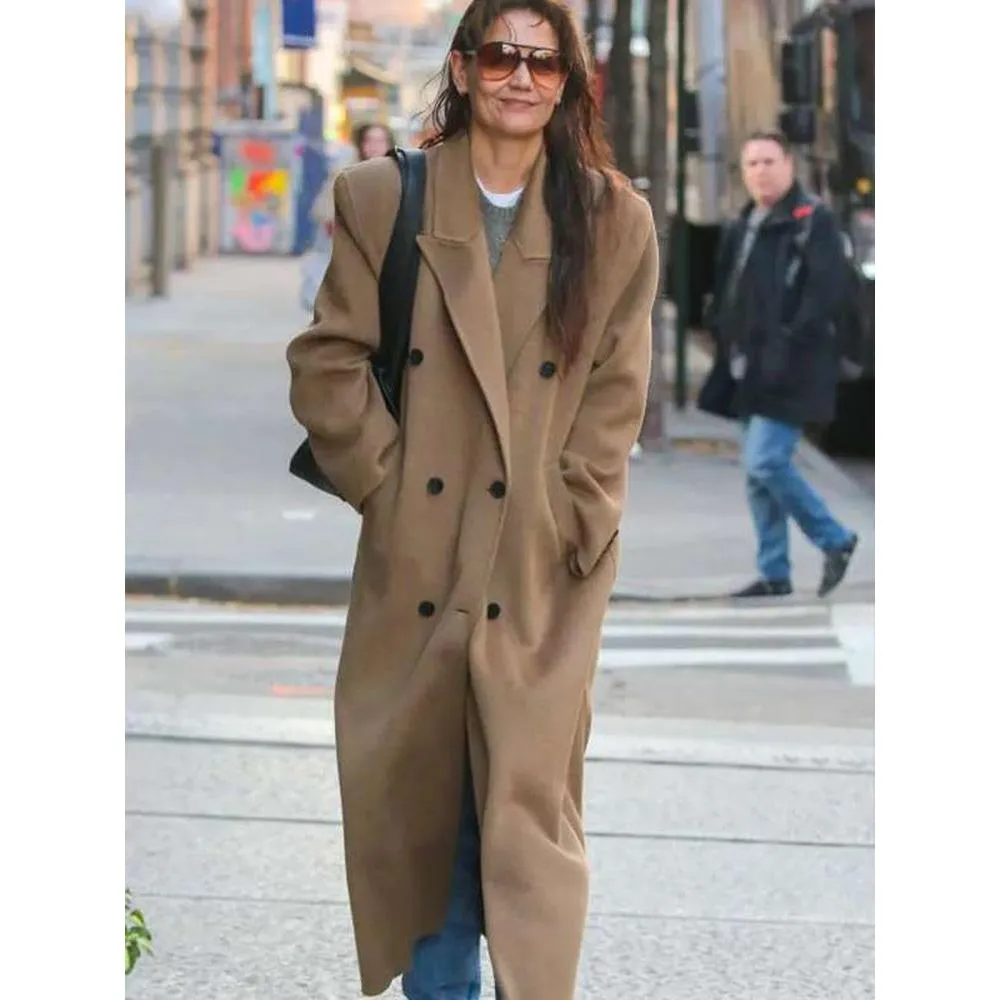 Katie Holmes Nyc Street Style Brown Long Coat