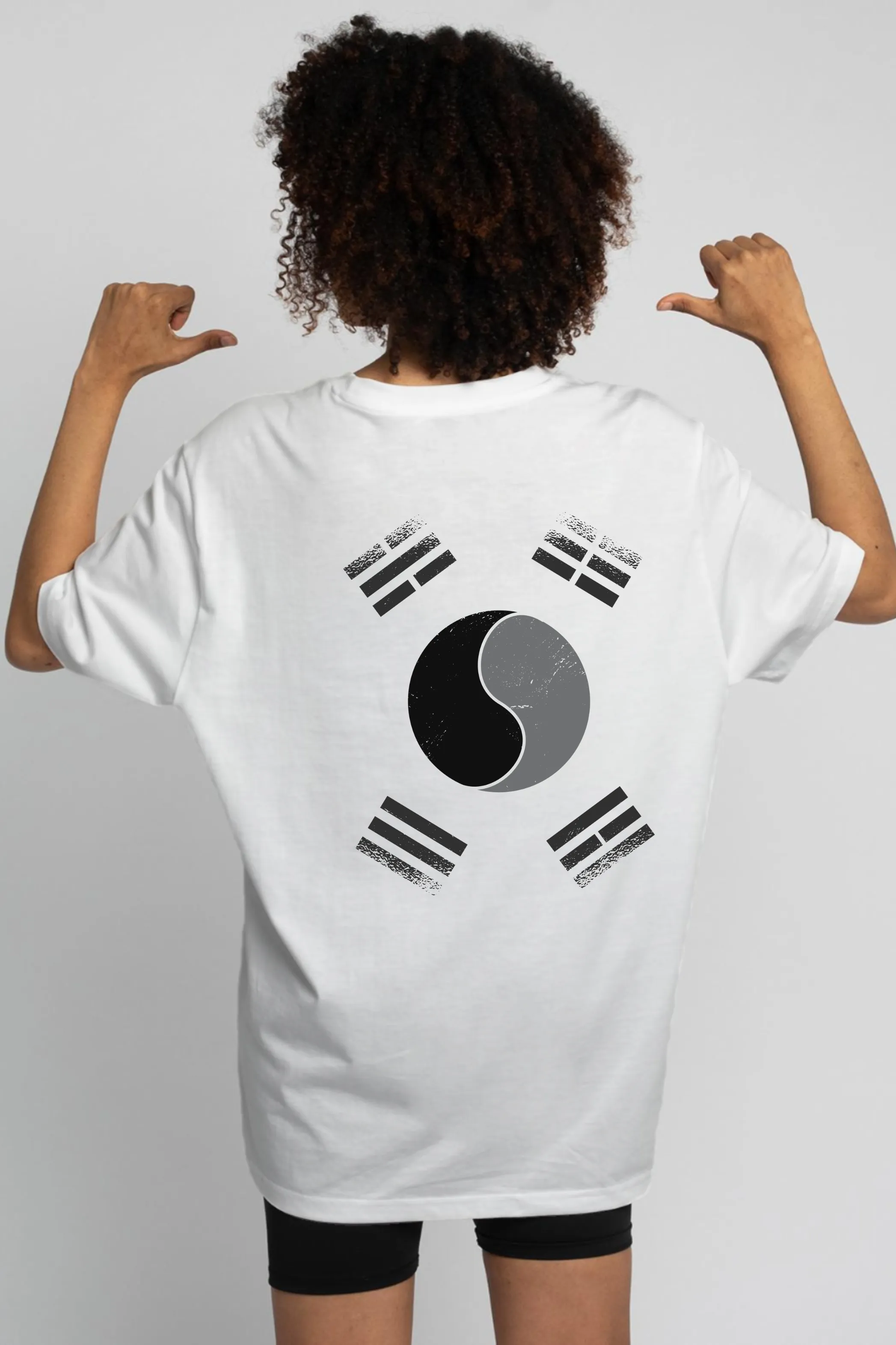 Korean National White Printed Oversized T-shirt for women