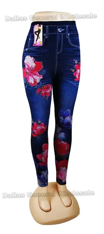 Ladies Fashion Pull On Floral Jeggings Wholesale