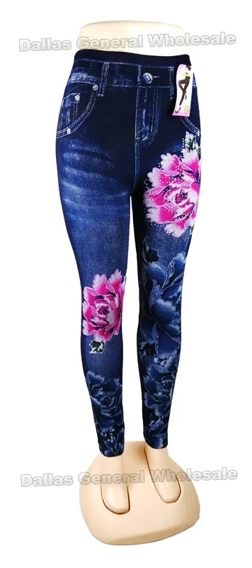 Ladies Fashion Pull On Floral Jeggings Wholesale