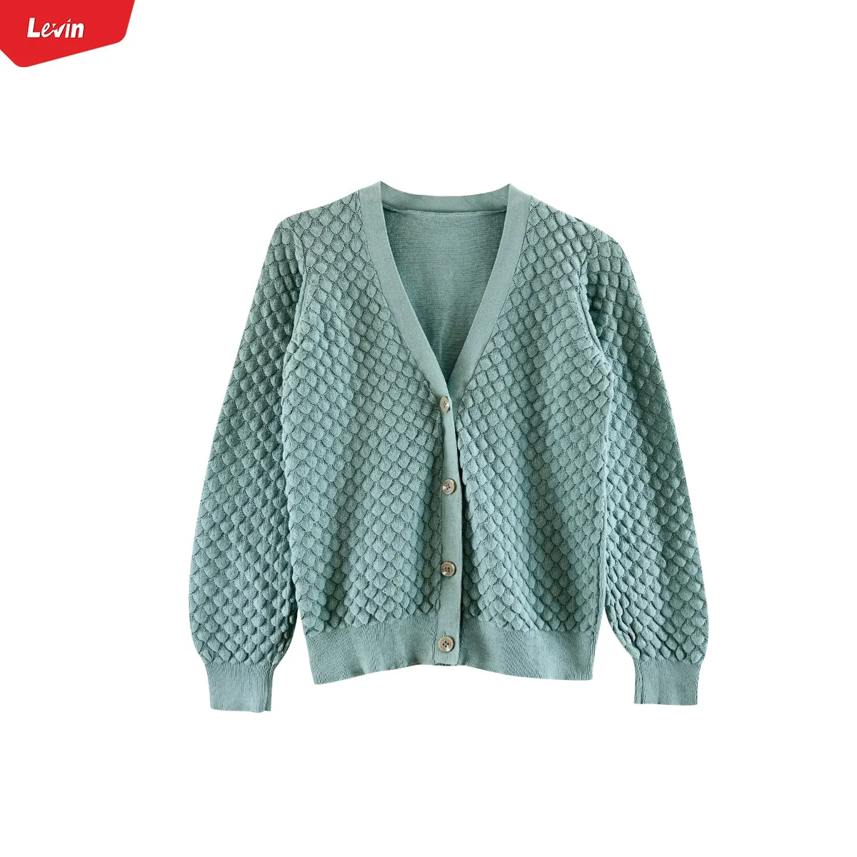 Ladies Long Sleeve V-Neck Knitted Cardigan