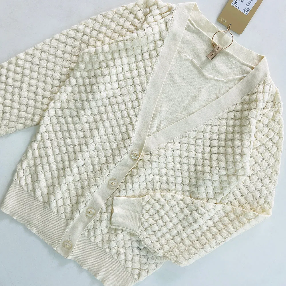 Ladies Long Sleeve V-Neck Knitted Cardigan