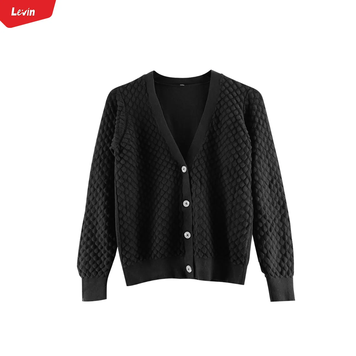 Ladies Long Sleeve V-Neck Knitted Cardigan