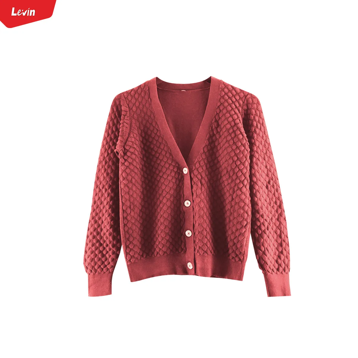 Ladies Long Sleeve V-Neck Knitted Cardigan