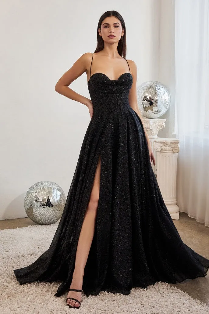 Ladivine CD252 Long Shimmer A Line Maxi Slit Ballgown Corset Prom Dress Plus Size Formal Gown