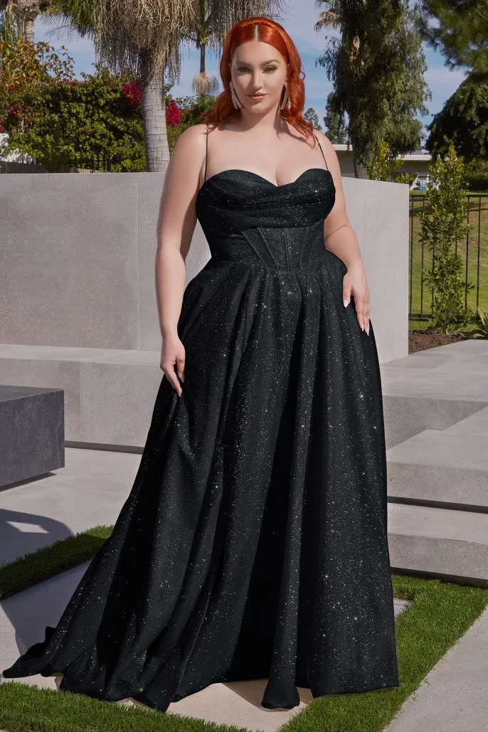 Ladivine CD252 Long Shimmer A Line Maxi Slit Ballgown Corset Prom Dress Plus Size Formal Gown