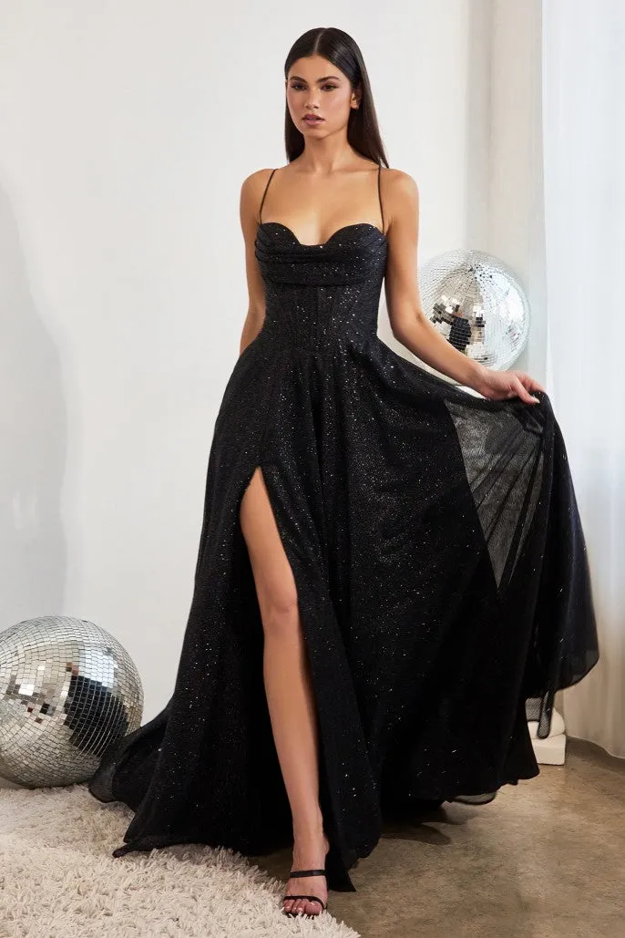 Ladivine CD252 Long Shimmer A Line Maxi Slit Ballgown Corset Prom Dress Plus Size Formal Gown