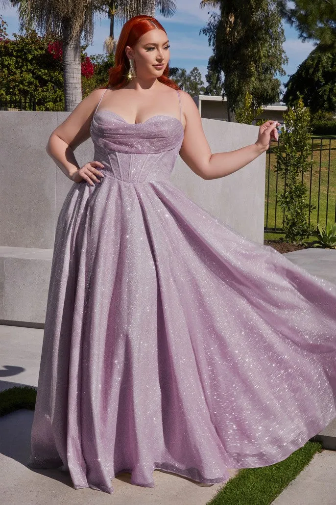 Ladivine CD252 Long Shimmer A Line Maxi Slit Ballgown Corset Prom Dress Plus Size Formal Gown