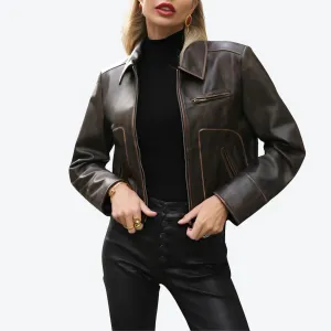 Lana Distressed Brown Leather Jacket