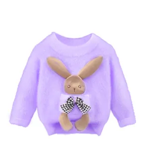 Little Surprise Box Purple with 3d Bunny Kids Cardigan Sweater