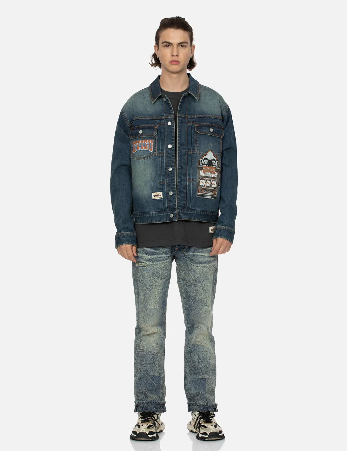 Logo and Godhead Lucky Slot Machine EmbroideriesRelax Fit Denim Jacket