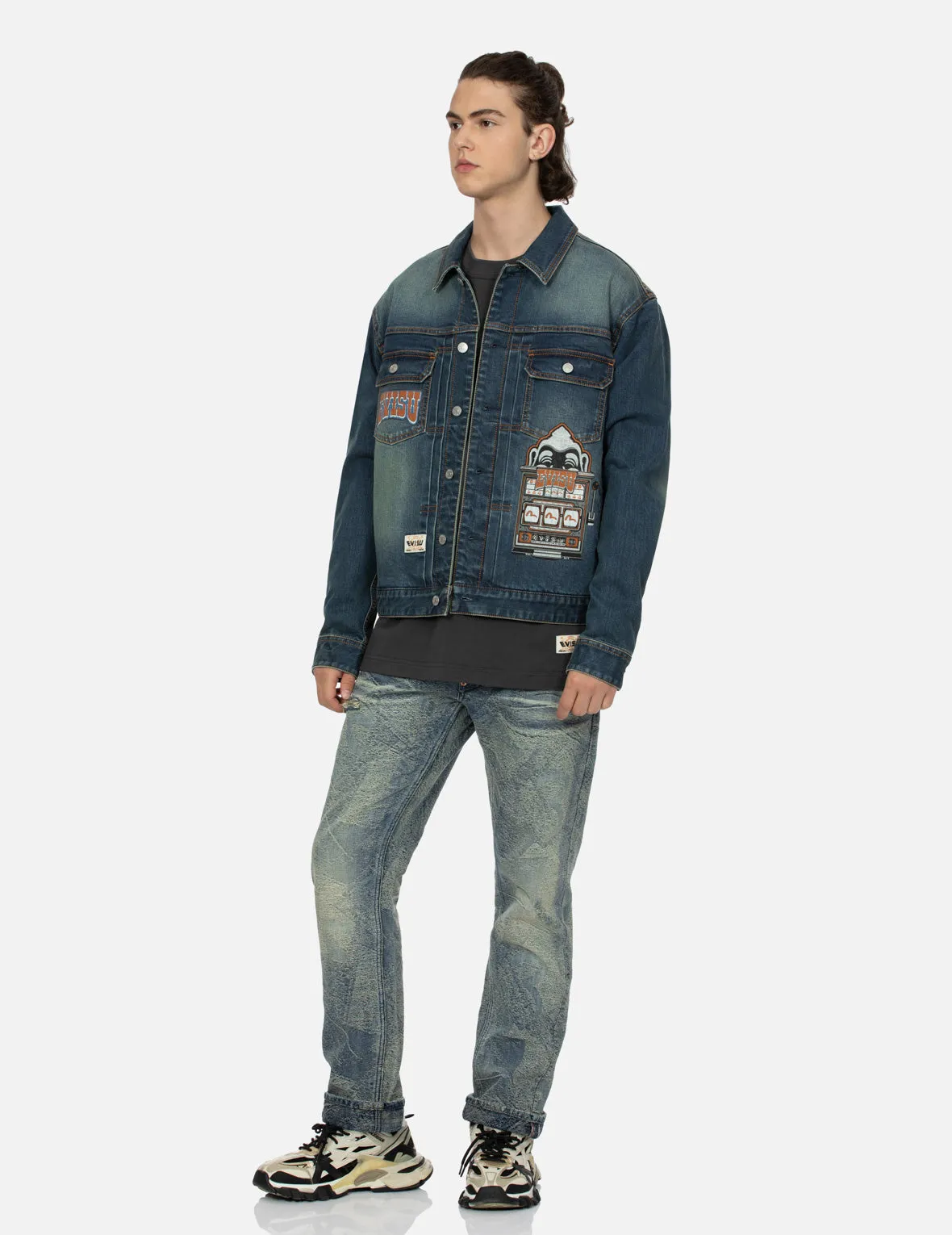 Logo and Godhead Lucky Slot Machine EmbroideriesRelax Fit Denim Jacket