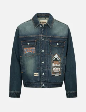 Logo and Godhead Lucky Slot Machine EmbroideriesRelax Fit Denim Jacket