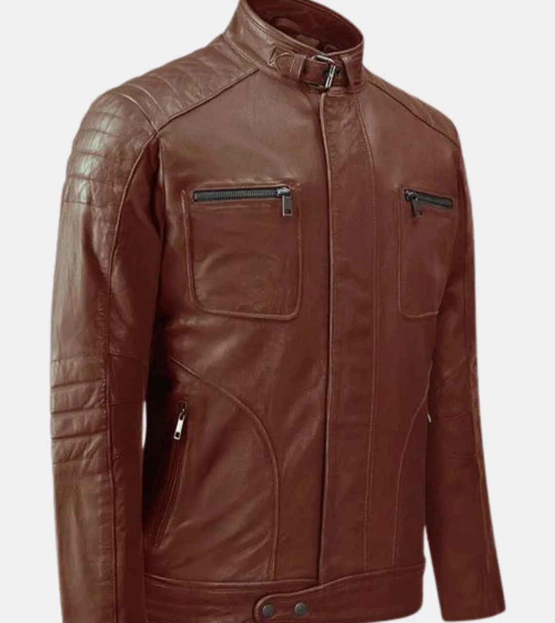 Lorenzo Men's Tan Brown Quilted Leather Jacket