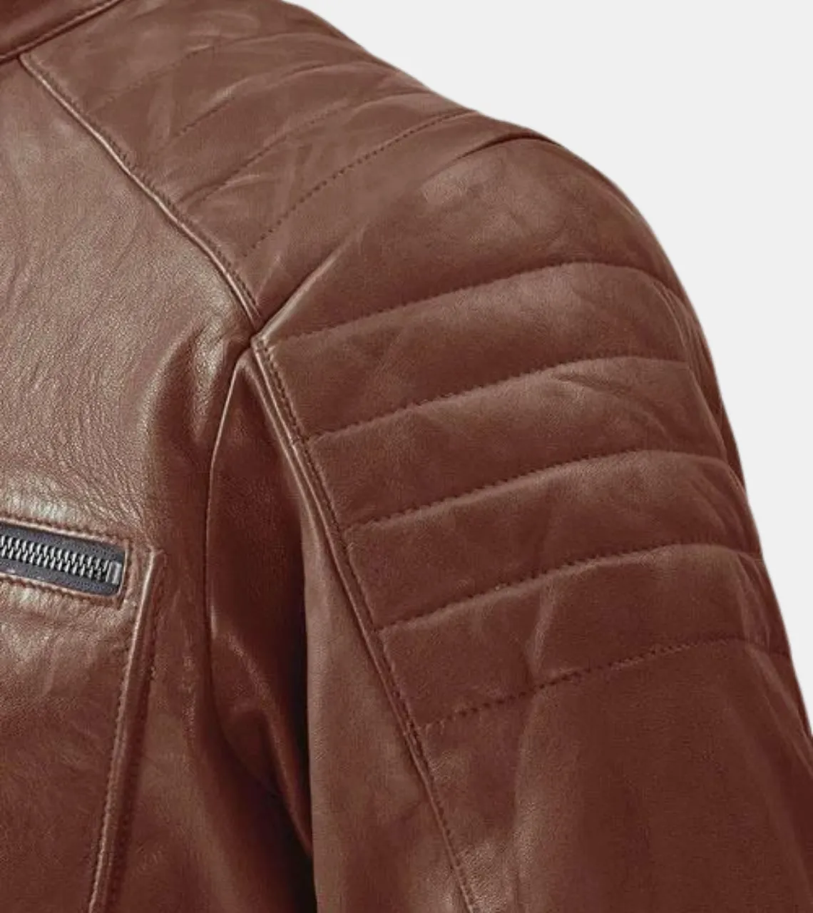 Lorenzo Men's Tan Brown Quilted Leather Jacket