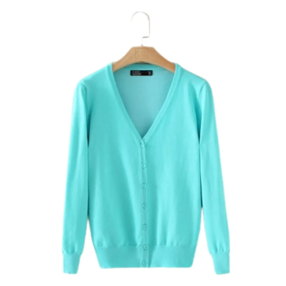 Luexco Women's Cardigan Long Sleeve Button V Neck Solid