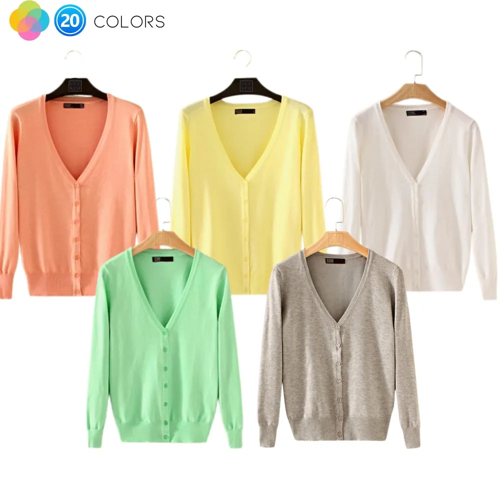 Luexco Women's Cardigan Long Sleeve Button V Neck Solid