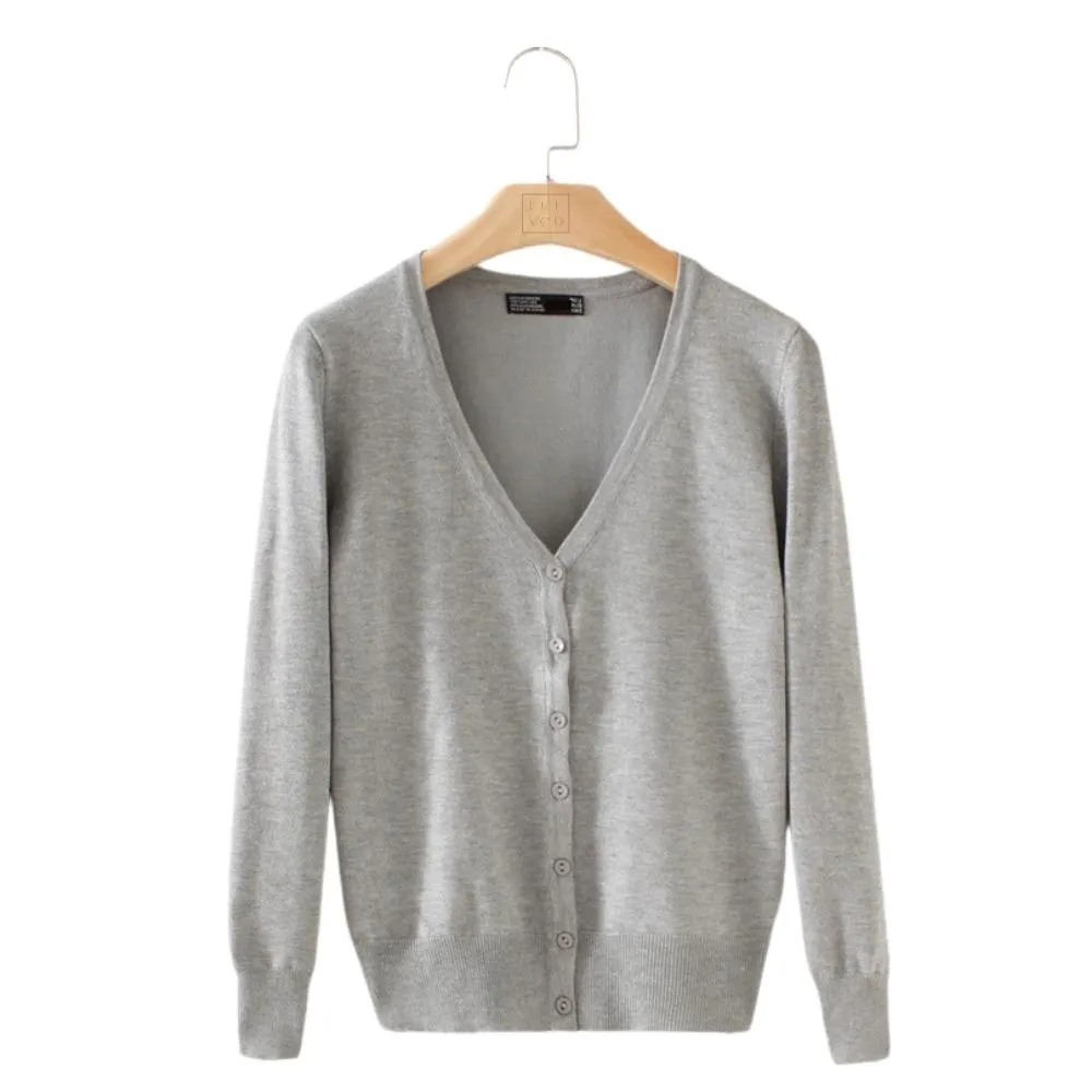 Luexco Women's Cardigan Long Sleeve Button V Neck Solid