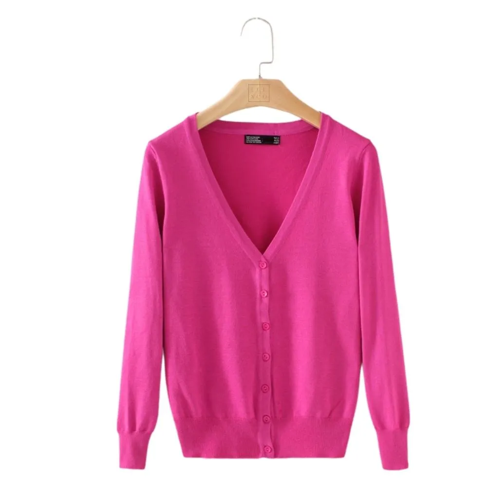 Luexco Women's Cardigan Long Sleeve Button V Neck Solid