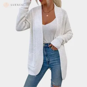 Luexco Women's Knitted Cardigan Sweater Long Sleeve Knitted Ribbed Detail