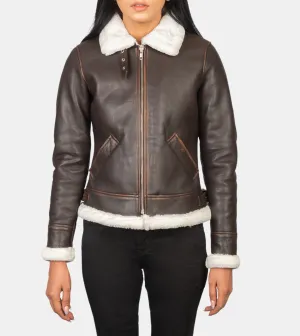 Maisiel Women's Brown Bomber Shearling Leather Jacket