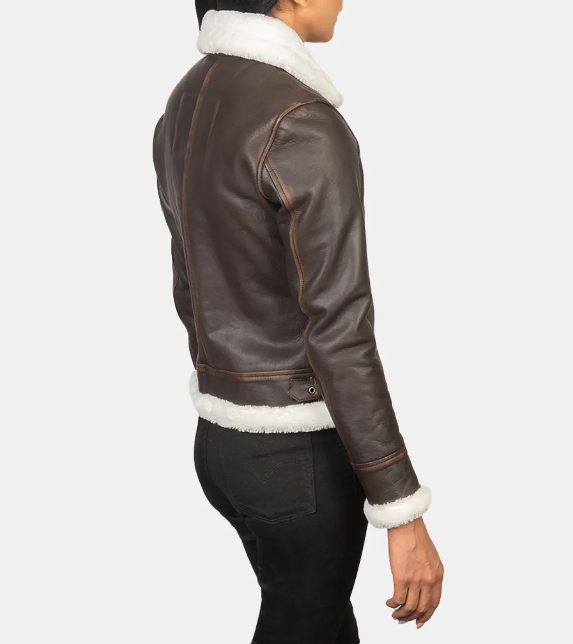 Maisiel Women's Brown Bomber Shearling Leather Jacket