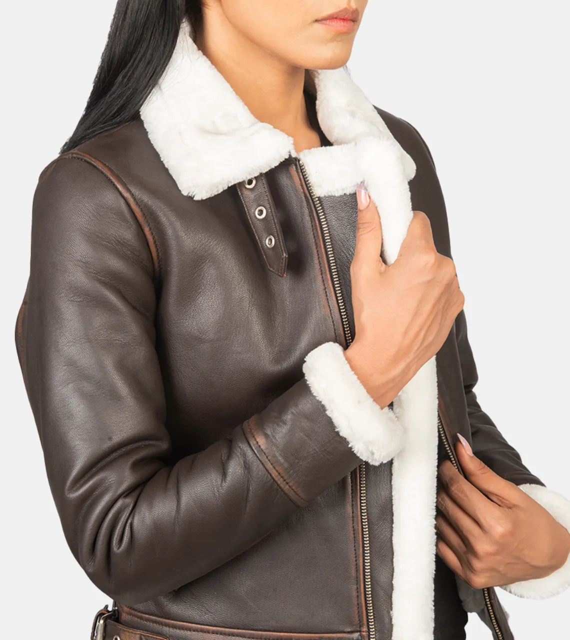 Maisiel Women's Brown Bomber Shearling Leather Jacket