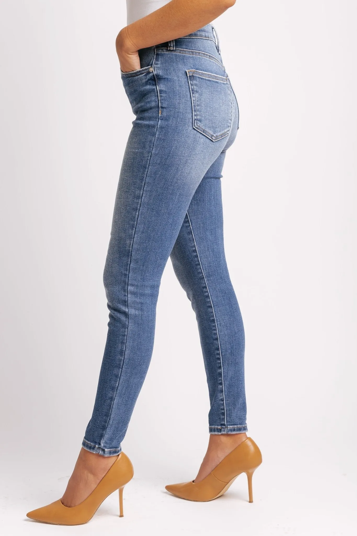 Medium Dark Wash High Rise Skinny Jeans