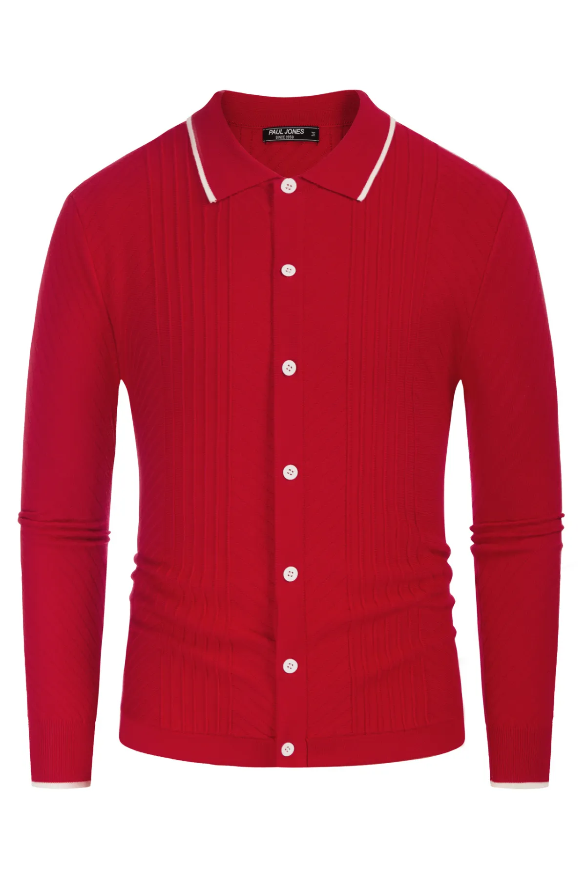 Mens Button Down Long Sleeve Cardigan Sweaters Cable Knit Polo Collar Knitwear Shirt