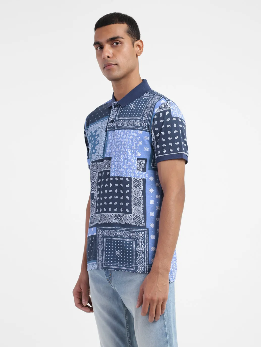 Men's Ethnic Motifs Polo T-shirt Blue