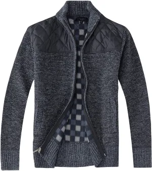 Men's Melange Blue Knitted Regular Fit Full Zip Cardigan Sweater