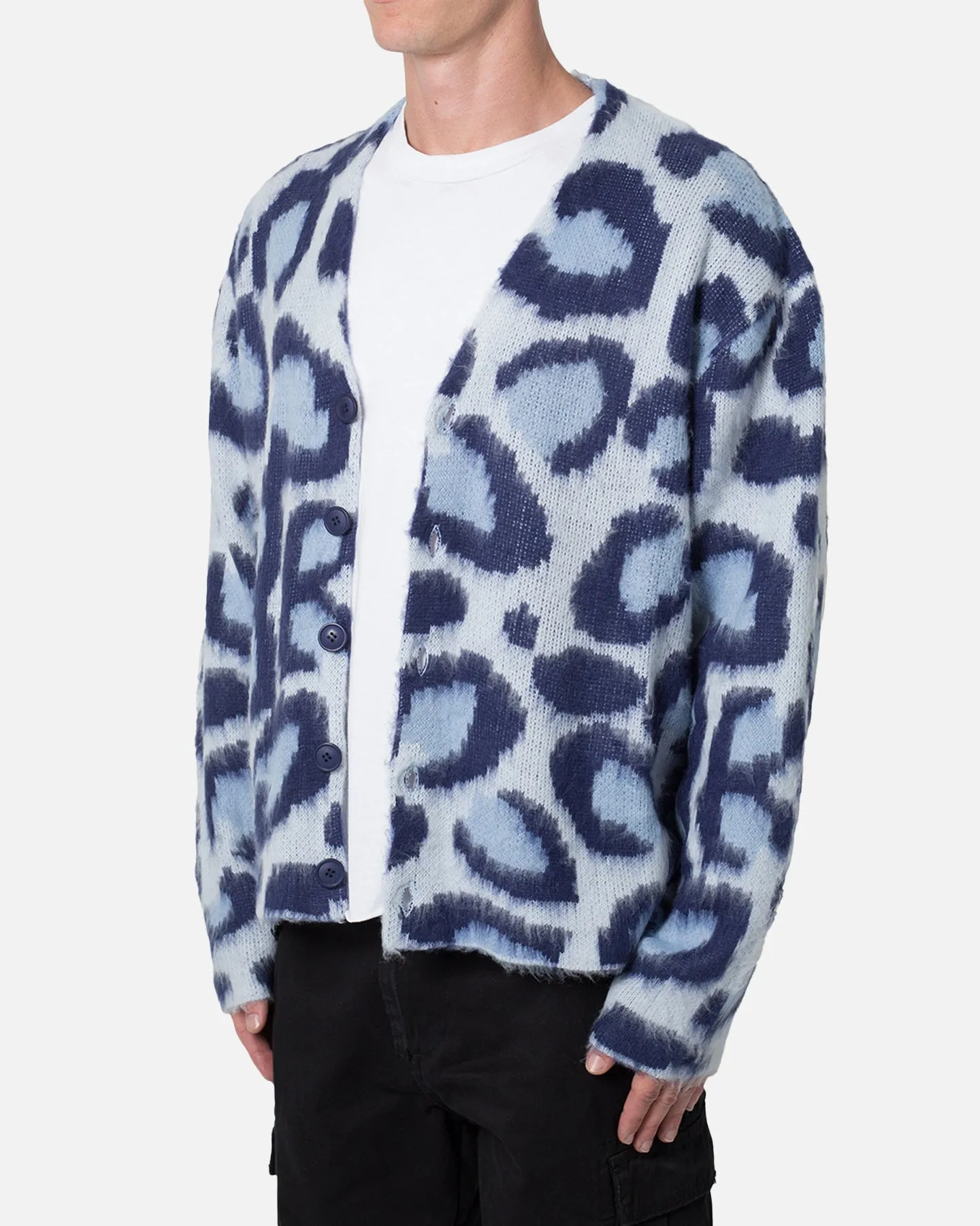 MNML Mohair Leopard Cardigan Sweater Blue