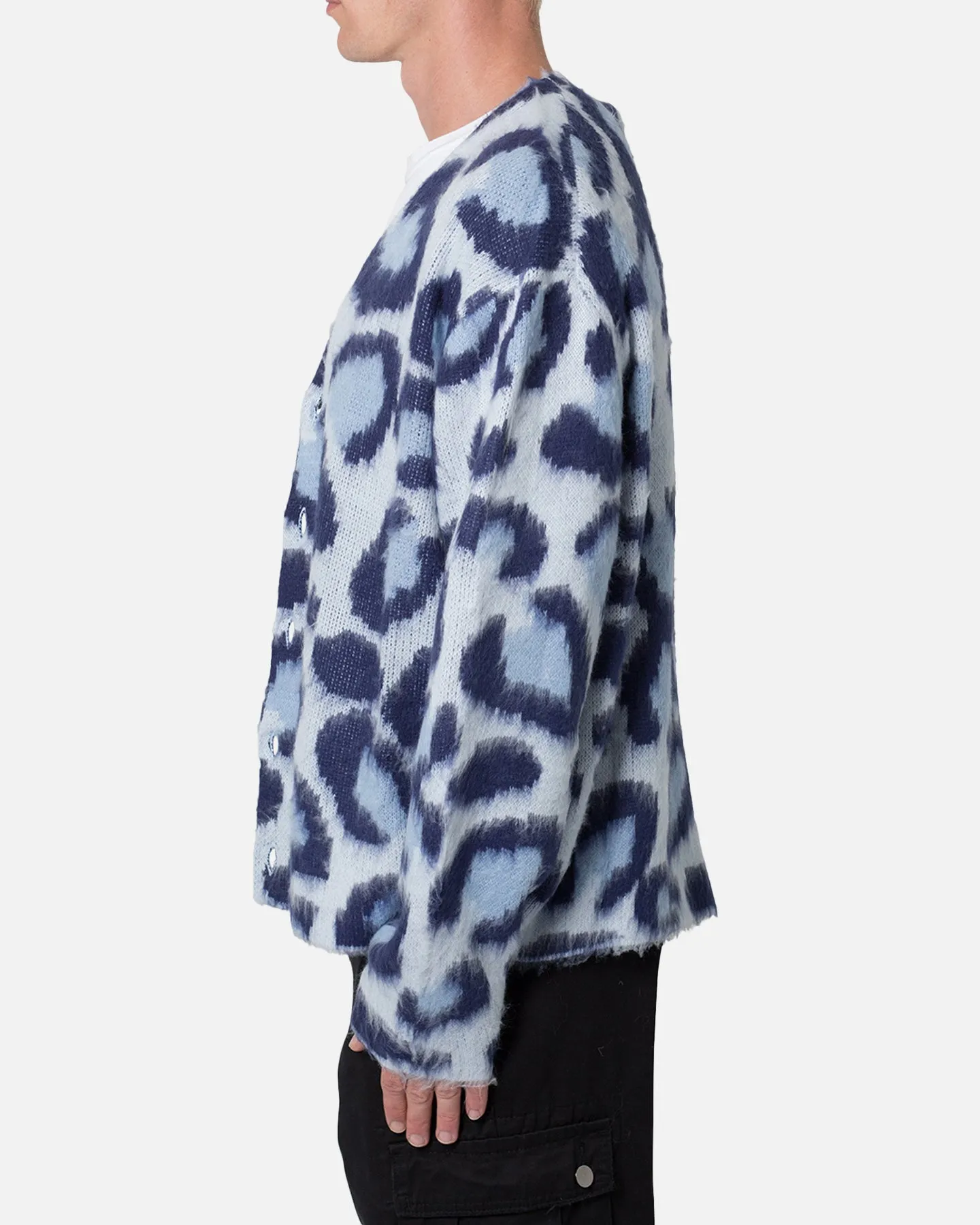 MNML Mohair Leopard Cardigan Sweater Blue