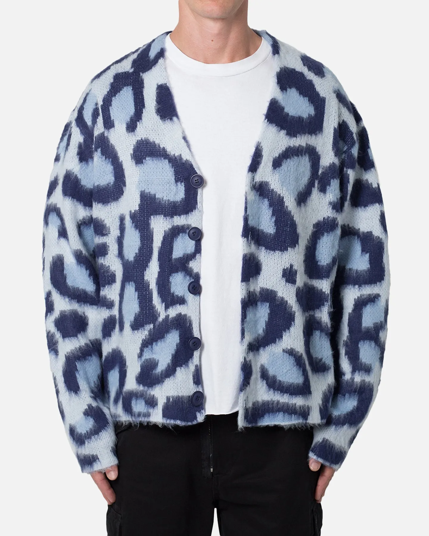 MNML Mohair Leopard Cardigan Sweater Blue