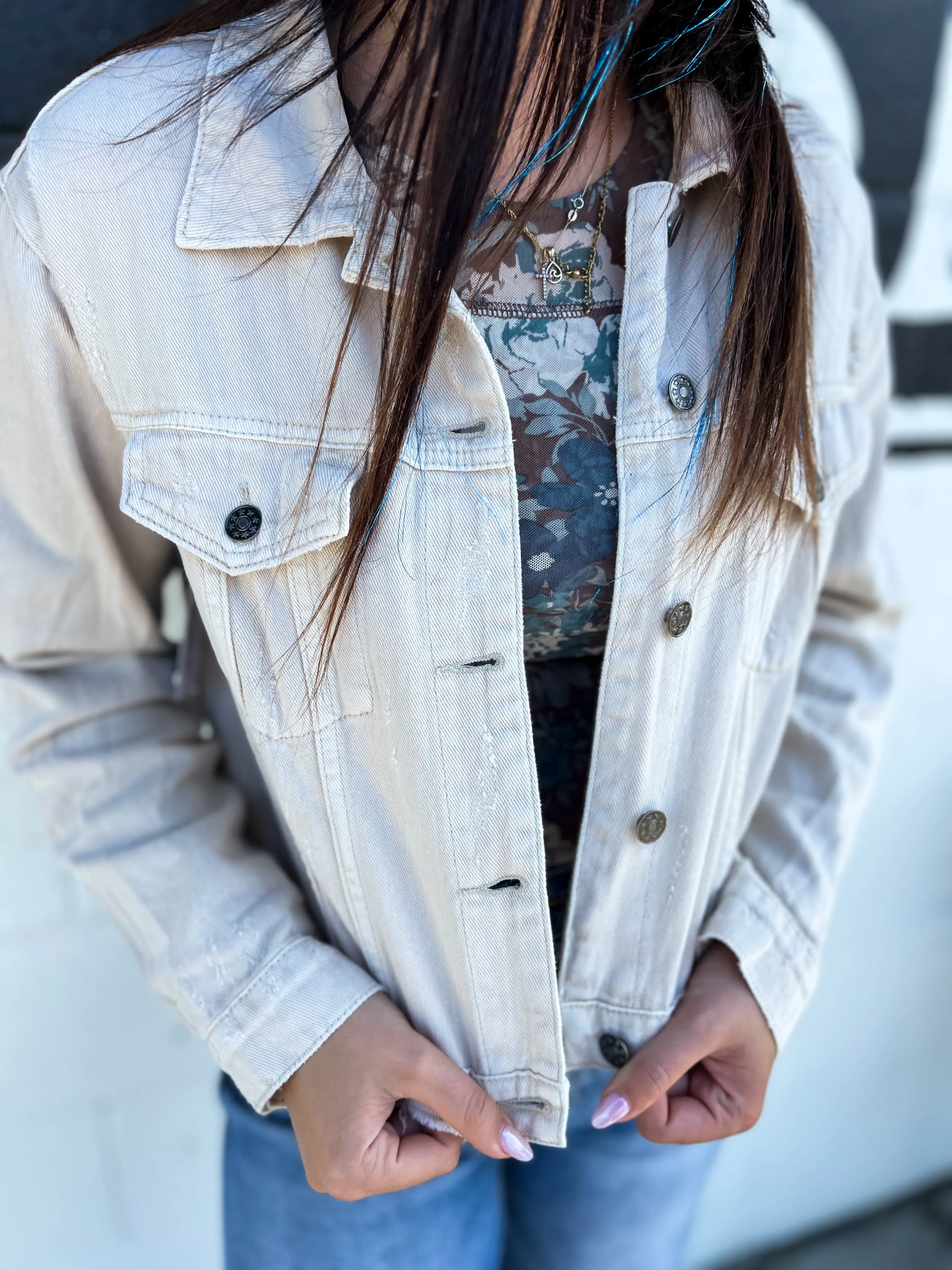 Molly Washed Denim Jacket- Bone