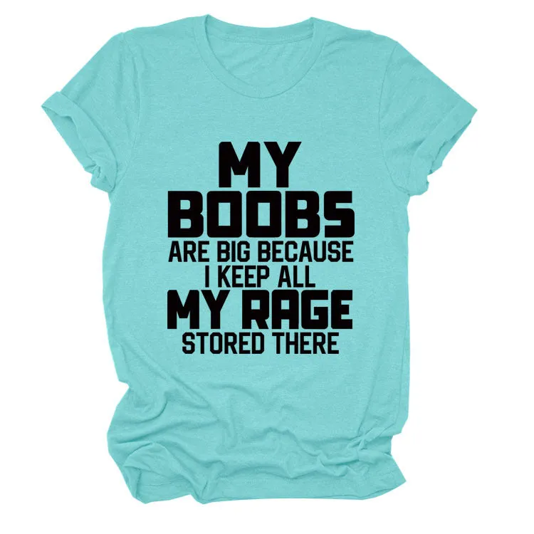 MY BOOBS ARE BIG Alphabet Women's Short Sleeve Loose Crew Neck T-Shirt