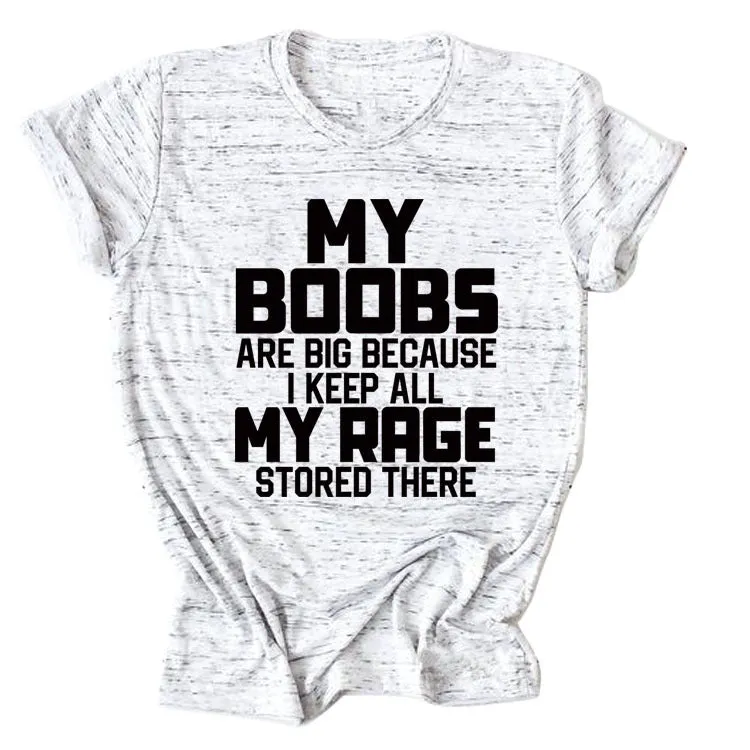 MY BOOBS ARE BIG Alphabet Women's Short Sleeve Loose Crew Neck T-Shirt