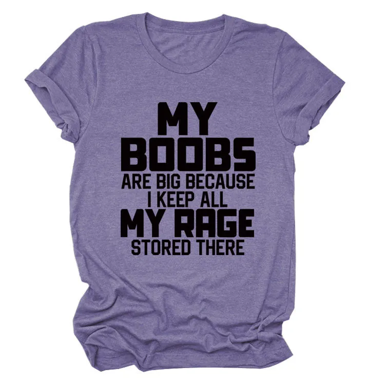 MY BOOBS ARE BIG Alphabet Women's Short Sleeve Loose Crew Neck T-Shirt