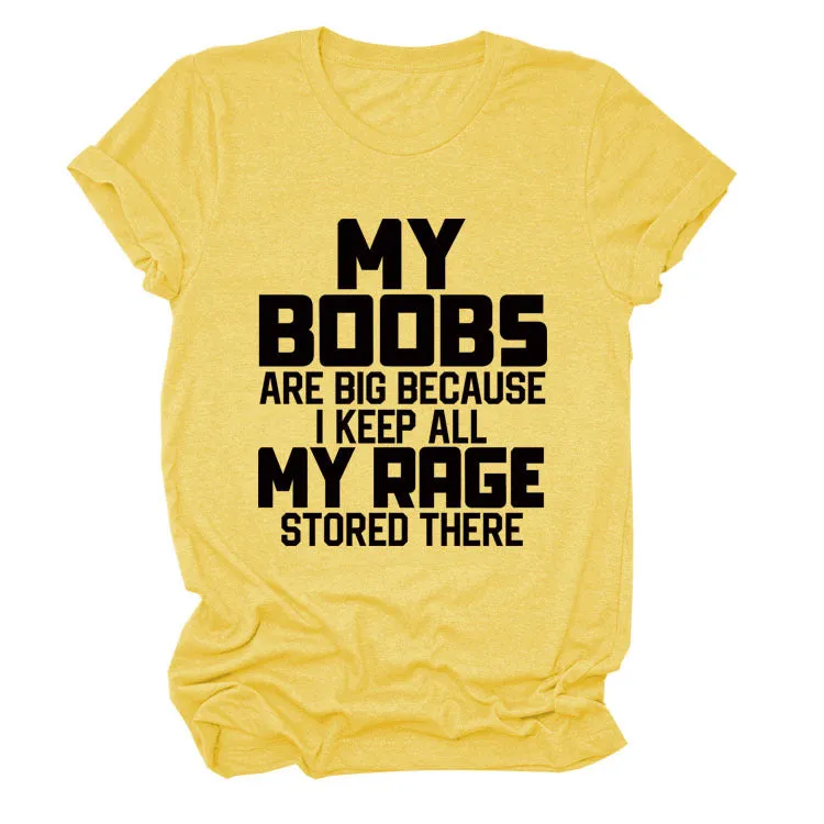 MY BOOBS ARE BIG Alphabet Women's Short Sleeve Loose Crew Neck T-Shirt