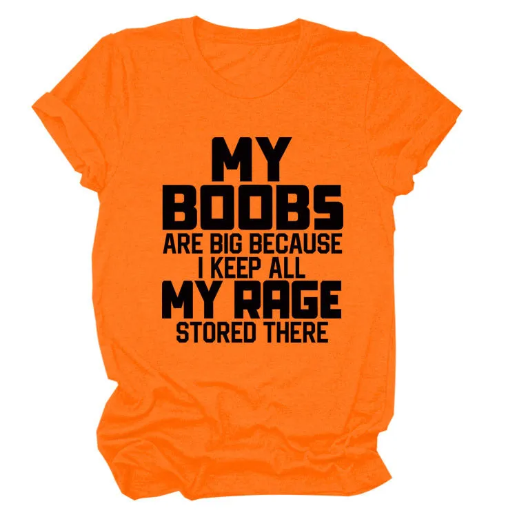 MY BOOBS ARE BIG Alphabet Women's Short Sleeve Loose Crew Neck T-Shirt