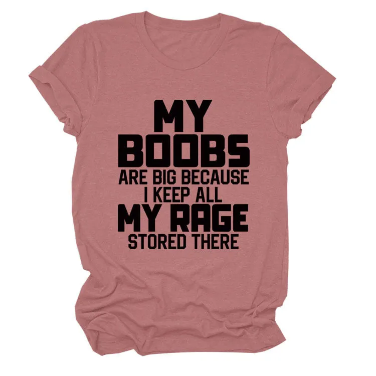 MY BOOBS ARE BIG Alphabet Women's Short Sleeve Loose Crew Neck T-Shirt