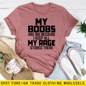 MY BOOBS ARE BIG Alphabet Women's Short Sleeve Loose Crew Neck T-Shirt