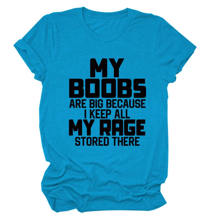 MY BOOBS ARE BIG Alphabet Women's Short Sleeve Loose Crew Neck T-Shirt