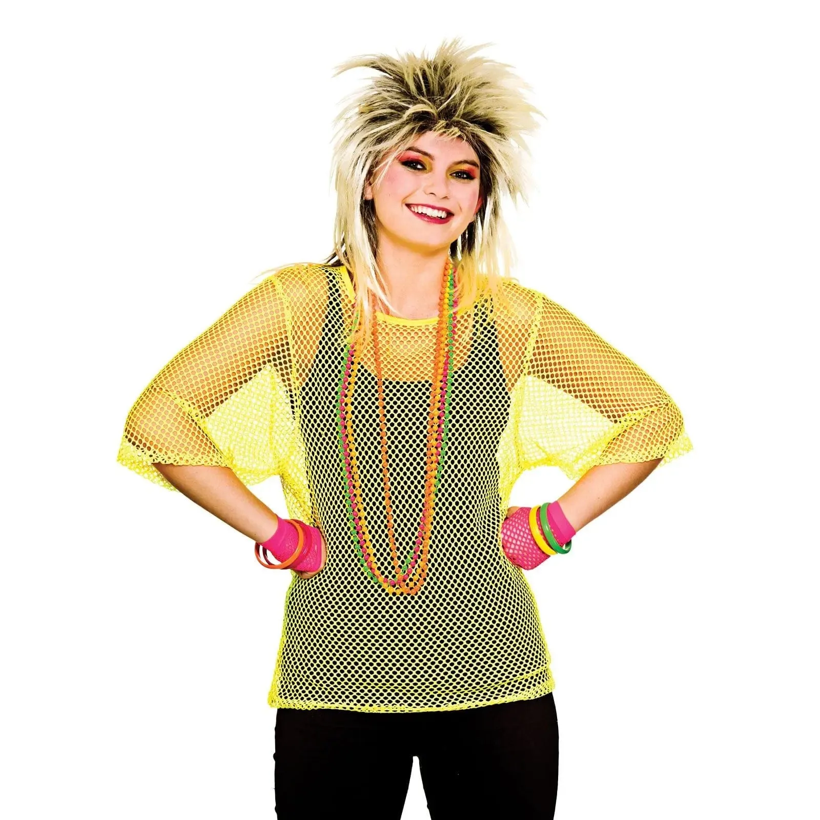 Neon Mesh Top 80s Retro Net Festival Hen Fancy Dress