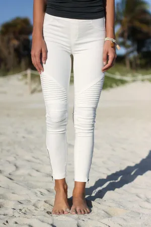 Off White Moto Jeggings with Ankle Zippers