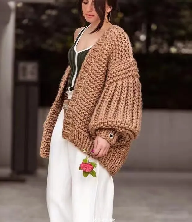 Oversized Chunky Thick Cable Knit Cardigan Sweater