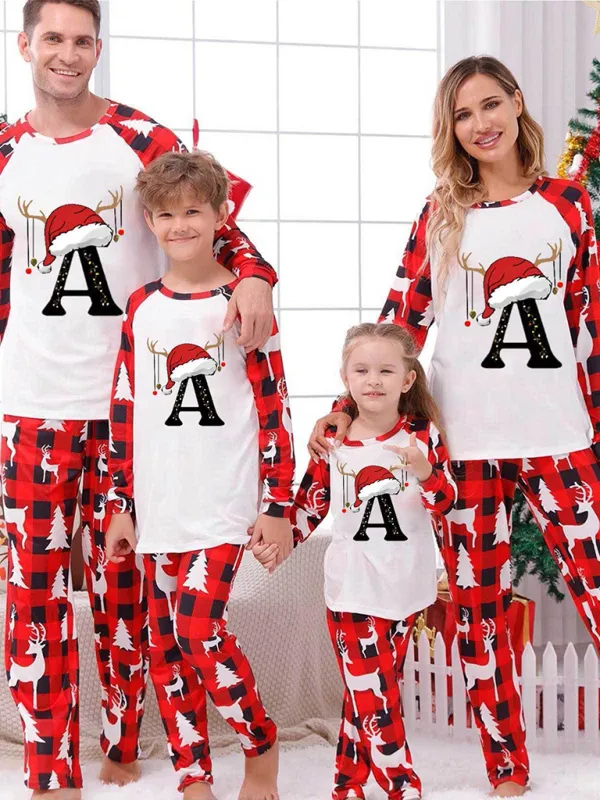 Pajamas Family Set: Santa’s Hat Alphabet Printed